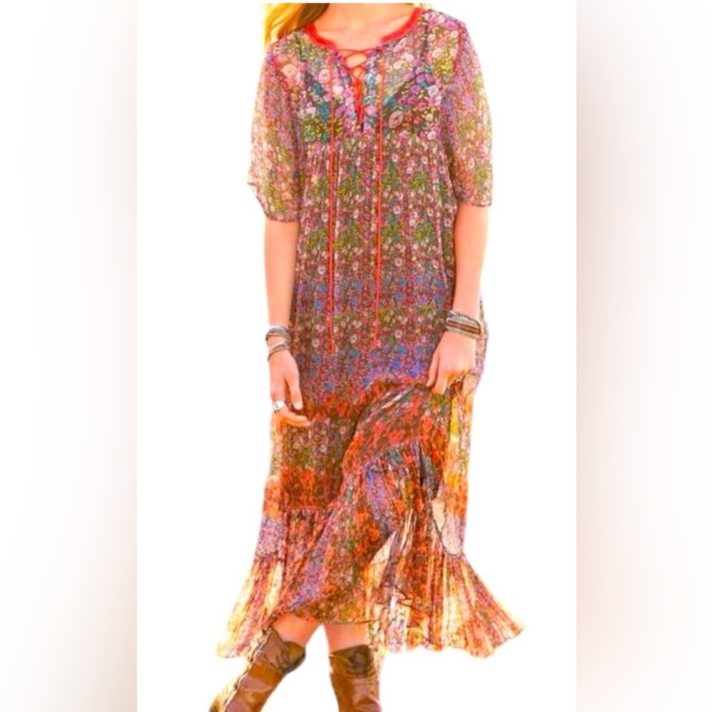 Sundance Boho Floral Mesh Sheer Maxi Dress Women's Size Large - Picture 1 of 8
